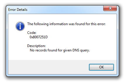No records found for given DNS query